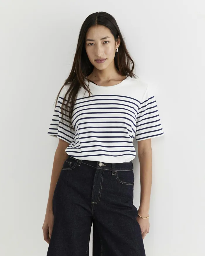 Women Sportscraft Tops and Tees Britta Cropped Stripe Tee Whitenavy