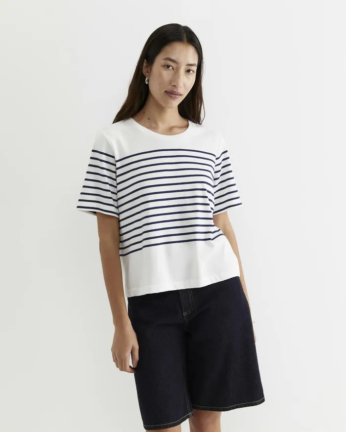 Women Sportscraft Tops and Tees Britta Cropped Stripe Tee Whitenavy