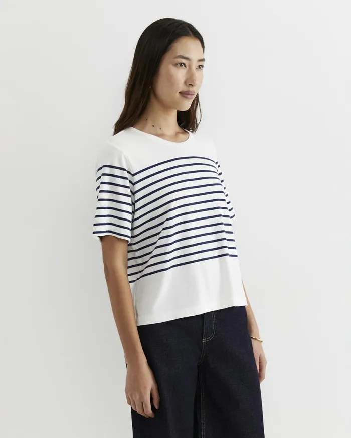 Women Sportscraft Tops and Tees Britta Cropped Stripe Tee Whitenavy