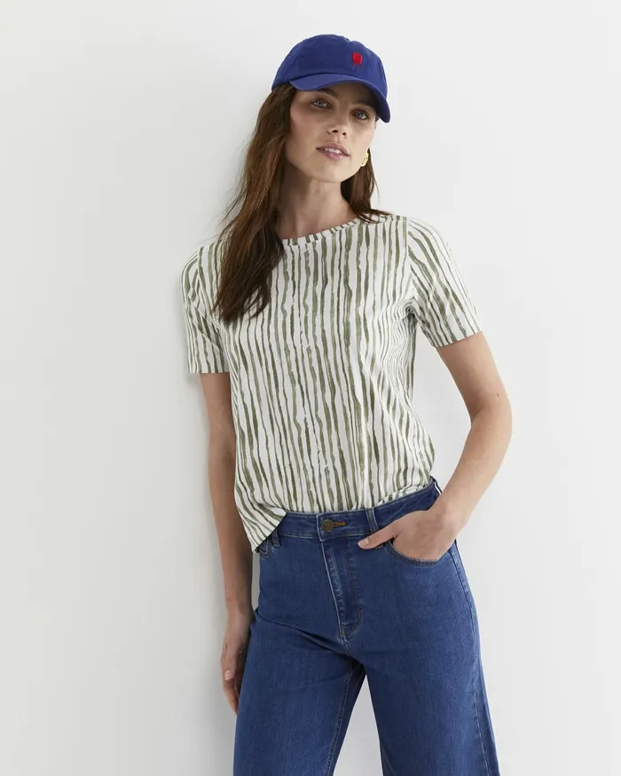 Women Sportscraft Tops and Tees Tina Stripe Mercerised Tee Whitekhaki