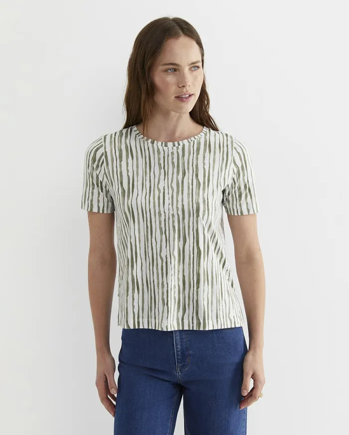 Women Sportscraft Tops and Tees Tina Stripe Mercerised Tee Whitekhaki