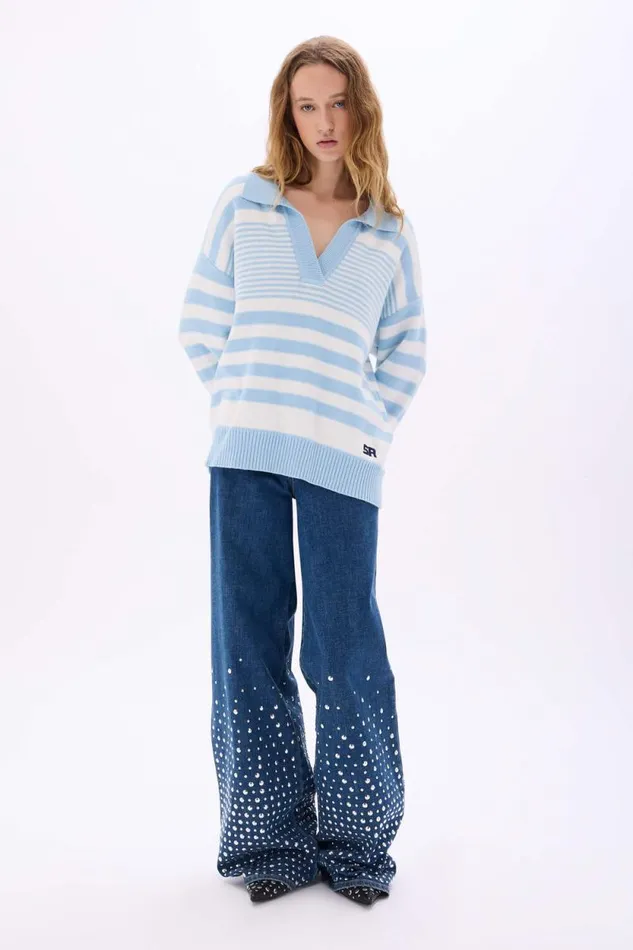 Women Striped Cotton Sailor Sweater Whiteskyblue Stripe Multi Sonia Rykiel Sweaters
