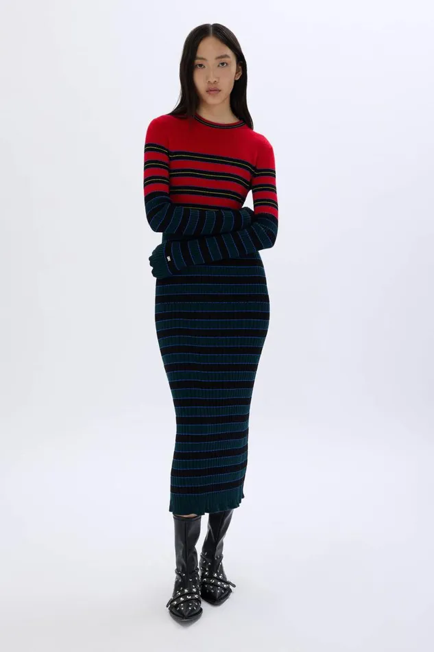 Women Striped Knitted Dress With Standup Collar Striped Bluered Multi Sonia Rykiel Long Dresses Women Striped Knitted Dress With Standup Collar Striped Bluered Multi Sonia Rykiel Long Dresses