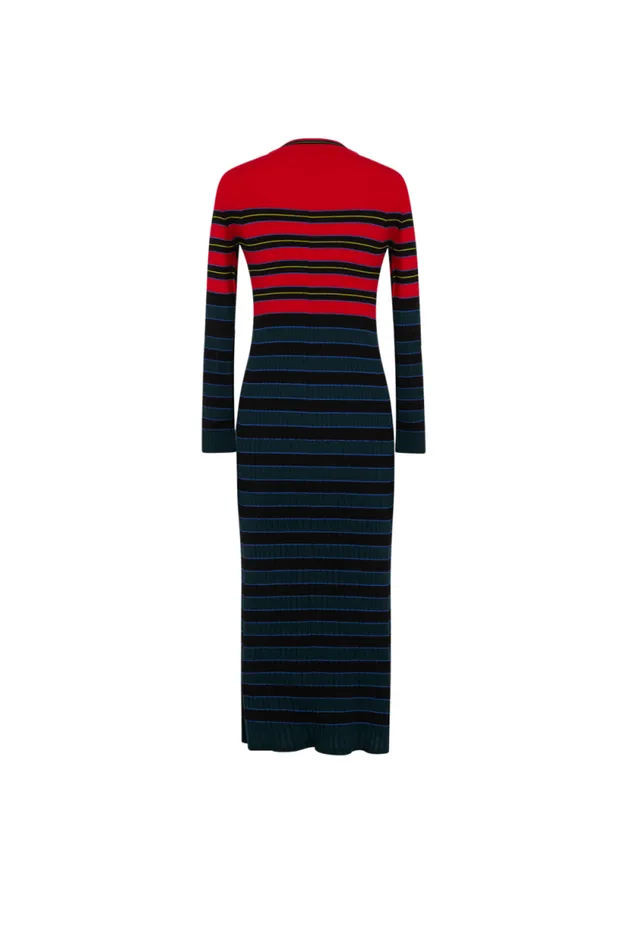 Women Striped Knitted Dress With Standup Collar Striped Bluered Multi Sonia Rykiel Long Dresses