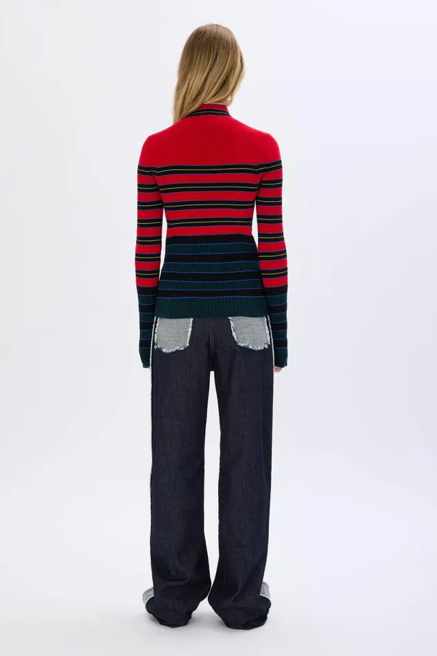 Women Striped Knitted Sweater With Standup Collar Striped Bluered Multi Sonia Rykiel Sweaters