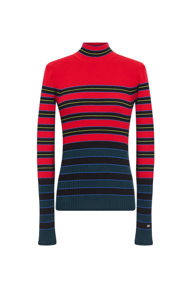 Women Striped Knitted Sweater With Standup Collar Striped Bluered Multi Sonia Rykiel Sweaters