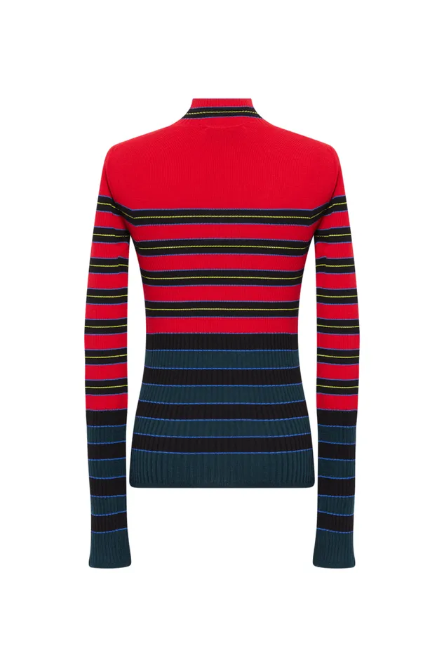 Women Striped Knitted Sweater With Standup Collar Striped Bluered Multi Sonia Rykiel Sweaters