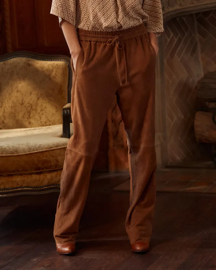 Women Suede Track Pant Cognac Billy Reid Bottoms