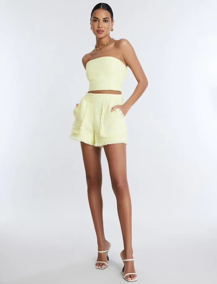Women Suiting BCBG Boucle Tweed Short Yellow