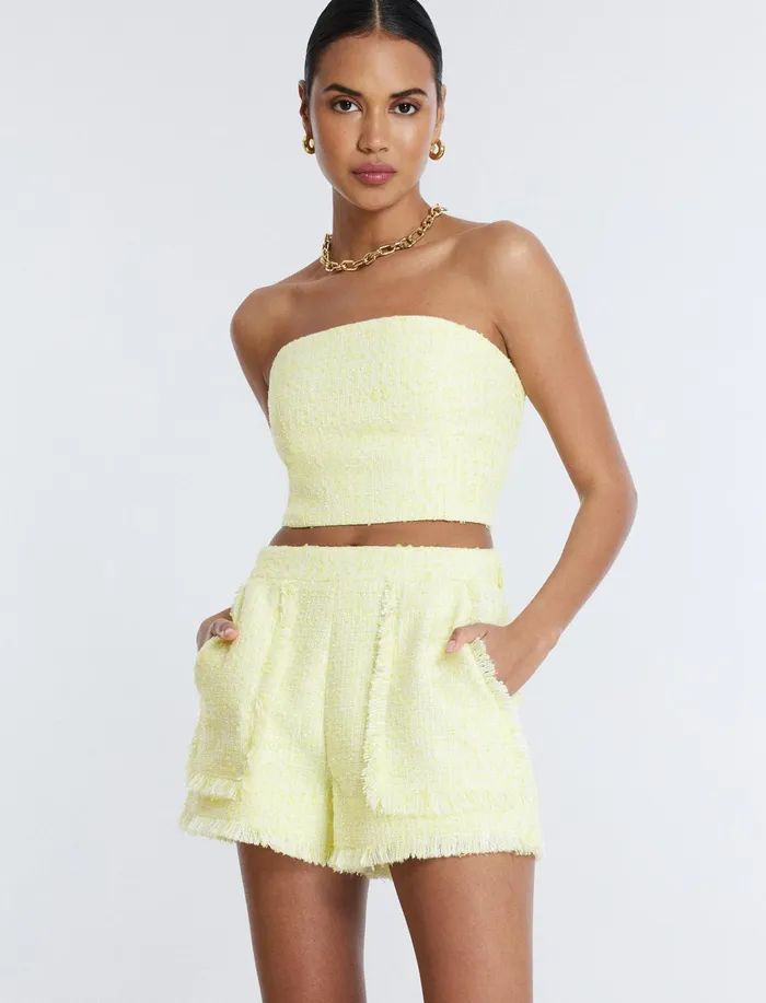 Women Suiting BCBG Boucle Tweed Short Yellow