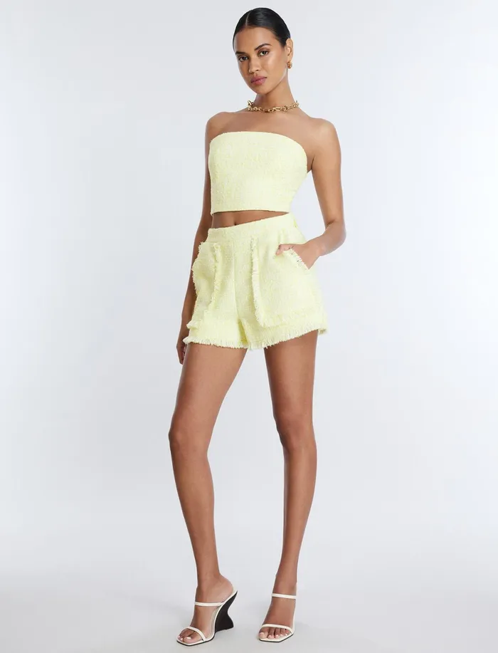 Women Suiting BCBG Boucle Tweed Short Yellow