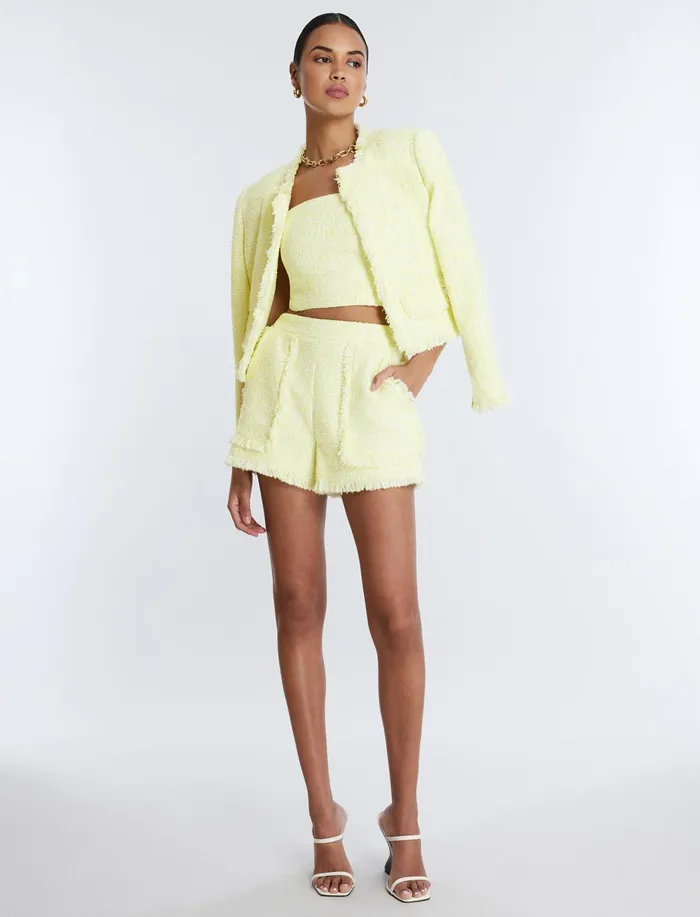Women Suiting BCBG Boucle Tweed Short Yellow