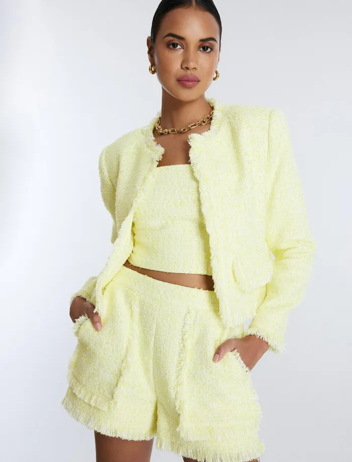 Women Suiting BCBG Boucle Tweed Short Yellow