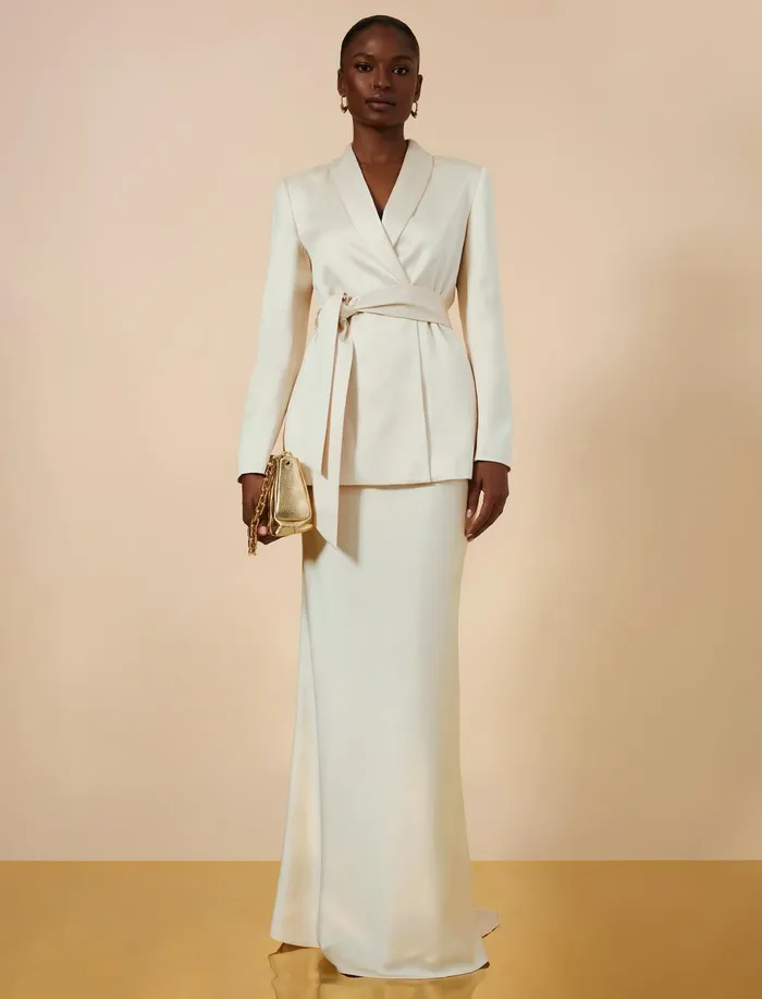 Women Suiting BCBG Satin Maxi Skirt Champagne