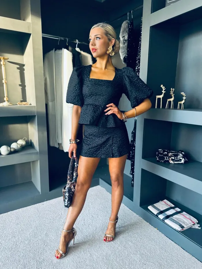 Women Suits and Blazers Canella Lane Hailey Top and Skort Set Black