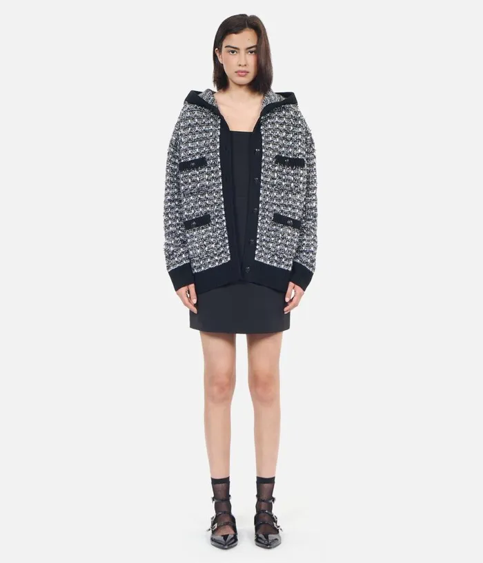 Women Sweaters THE KOOPLES Black And White Tweed Hooded Cardigan