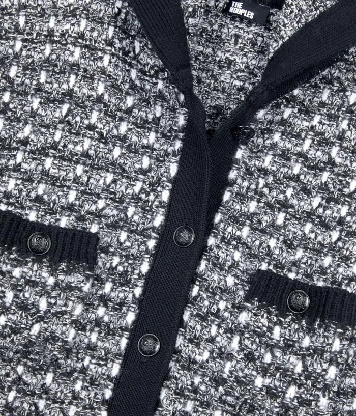 Women Sweaters THE KOOPLES Black And White Tweed Hooded Cardigan Women Sweaters THE KOOPLES Black And White Tweed Hooded Cardigan