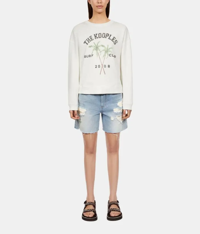 Women Sweatshirts THE KOOPLES Ecru Sweatshirt With Surf Club Serigraphy