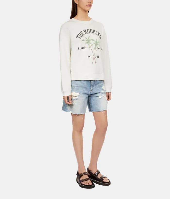 Women Sweatshirts THE KOOPLES Ecru Sweatshirt With Surf Club Serigraphy