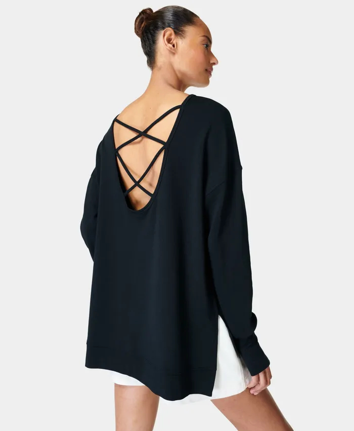 Women Sweaty Betty After Class Cross Back Sweatshirt Black Jumpers Hoodies