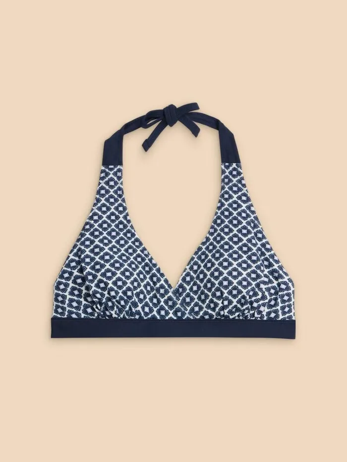 Women SWIMWEAR White Stuff Sunshine Reversible Halter Neck Bikini Top Navy Multi
