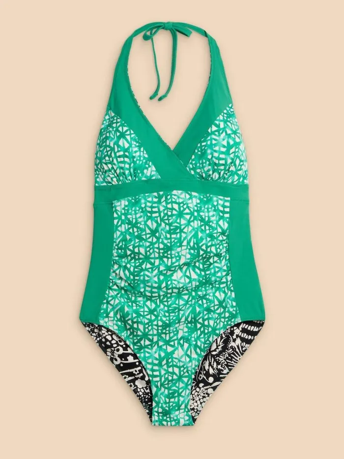 Women SWIMWEAR White Stuff Sunshine Reversible Halter Neck Swimsuit Green Multi Women SWIMWEAR White Stuff Sunshine Reversible Halter Neck Swimsuit Green Multi