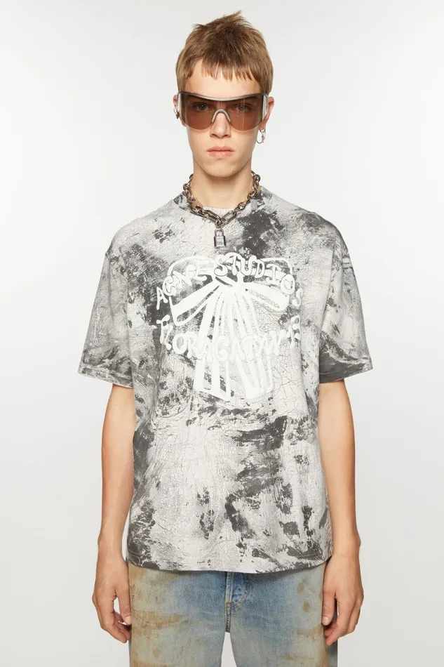 Women Tshirt Plaster Print Faded Black Acne Studios Tshirts