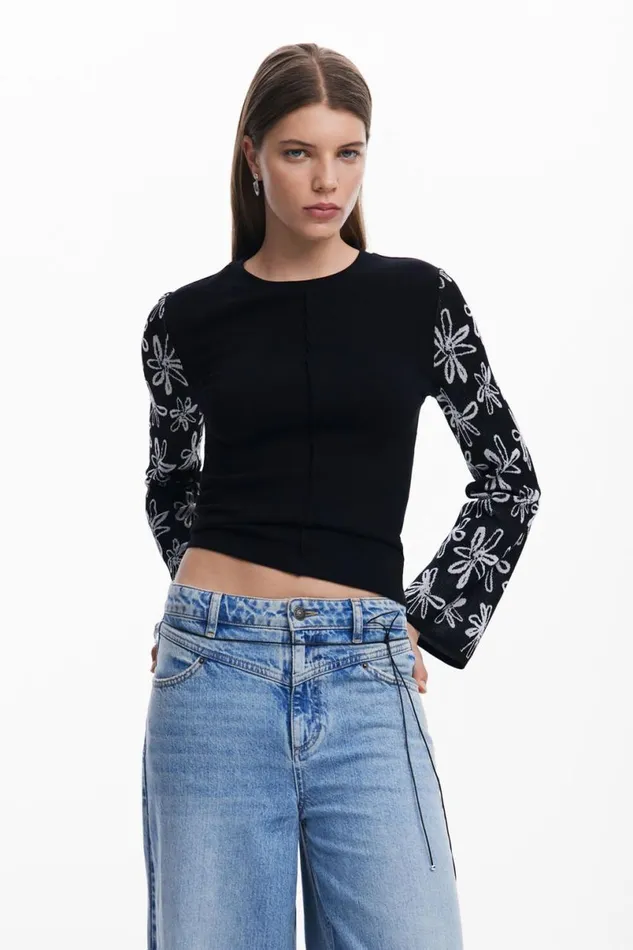 Women Tshirts Desigual Lettering Sleeve Tshirt