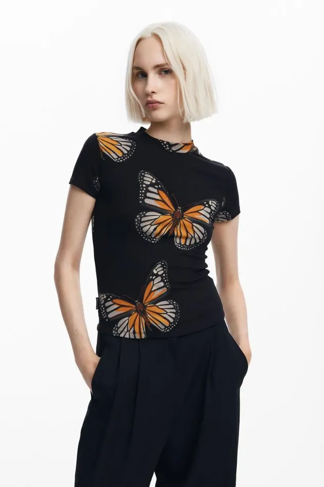Women Tshirts Desigual Shortsleeve Butterfly Tshirt