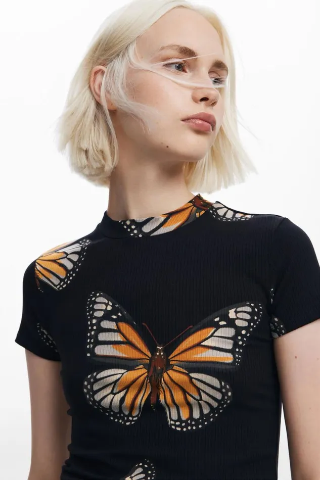 Women Tshirts Desigual Shortsleeve Butterfly Tshirt