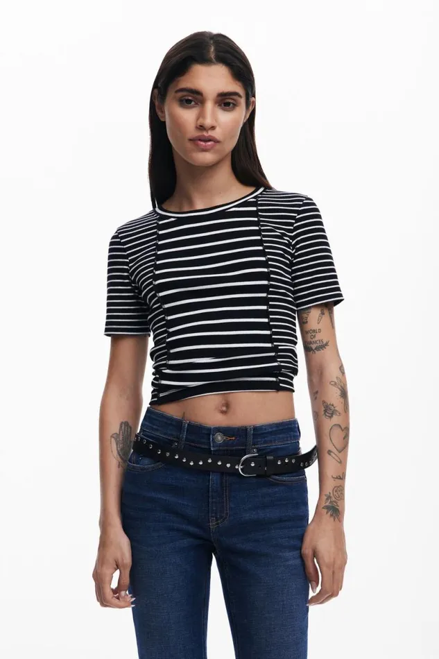 Women Tshirts Desigual Uneven Striped Tshirt