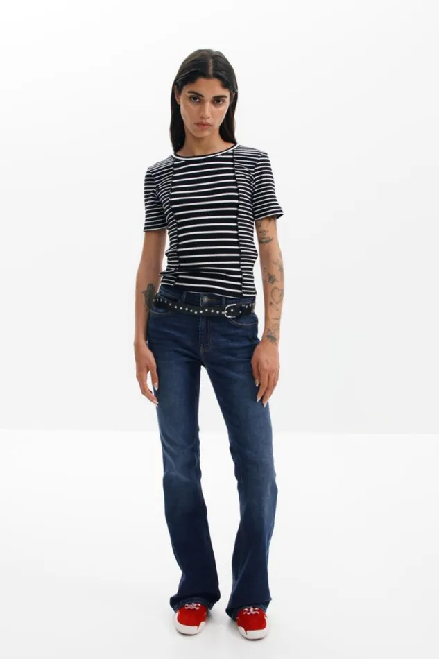 Women Tshirts Desigual Uneven Striped Tshirt