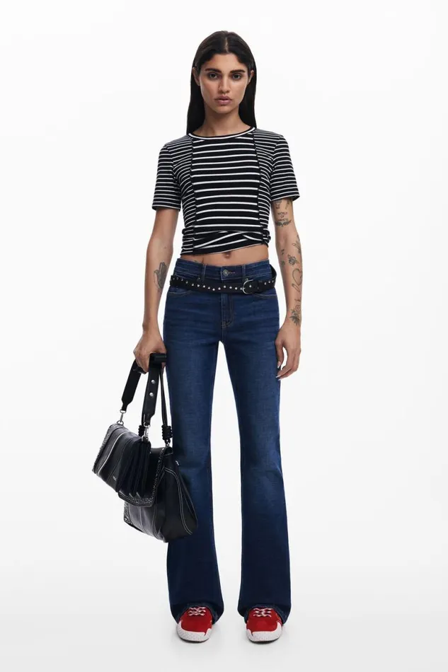 Women Tshirts Desigual Uneven Striped Tshirt