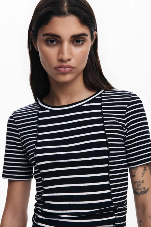 Women Tshirts Desigual Uneven Striped Tshirt