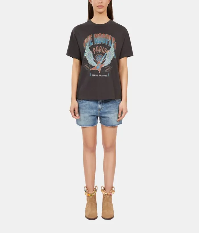 Women Tshirts THE KOOPLES Black Tshirt With Guitar Serigraphy