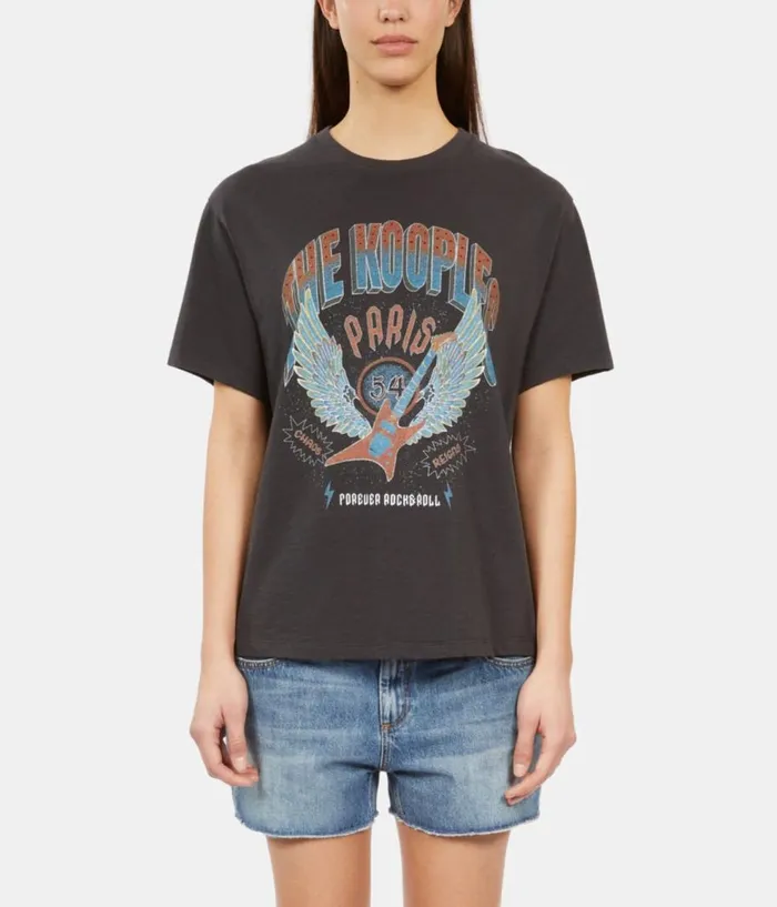 Women Tshirts THE KOOPLES Black Tshirt With Guitar Serigraphy Women Tshirts THE KOOPLES Black Tshirt With Guitar Serigraphy