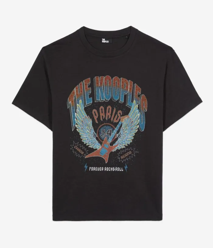 Women Tshirts THE KOOPLES Black Tshirt With Guitar Serigraphy Women Tshirts THE KOOPLES Black Tshirt With Guitar Serigraphy
