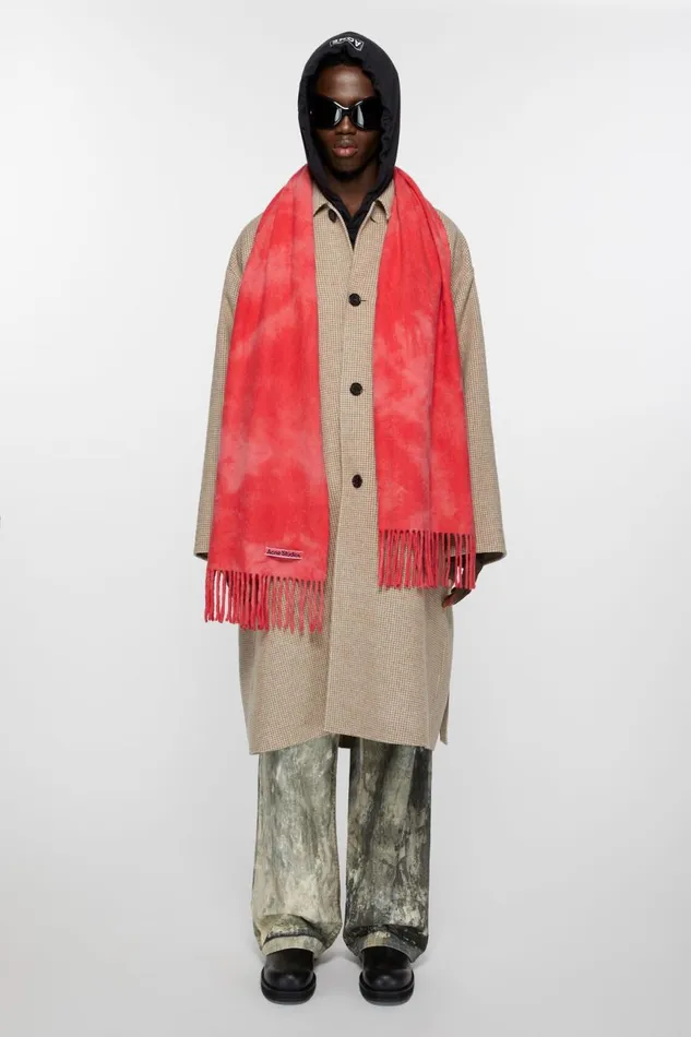 Women Tiedye Wool Scarf 8211 Narrow Bright Pink Acne Studios Scarves