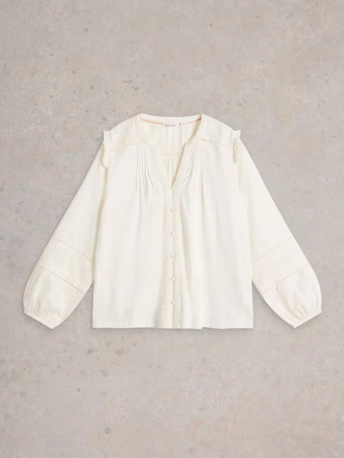 Women TOPS and TEES White Stuff BLOSSOM BUTTON NECK BOHO TOP Natural White