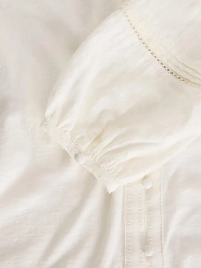 Women TOPS and TEES White Stuff BLOSSOM BUTTON NECK BOHO TOP Natural White