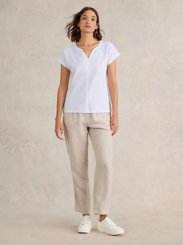 Women TOPS and TEES White Stuff NELLY NOTCH NECK EMBROIDERED TEE Brilliant White