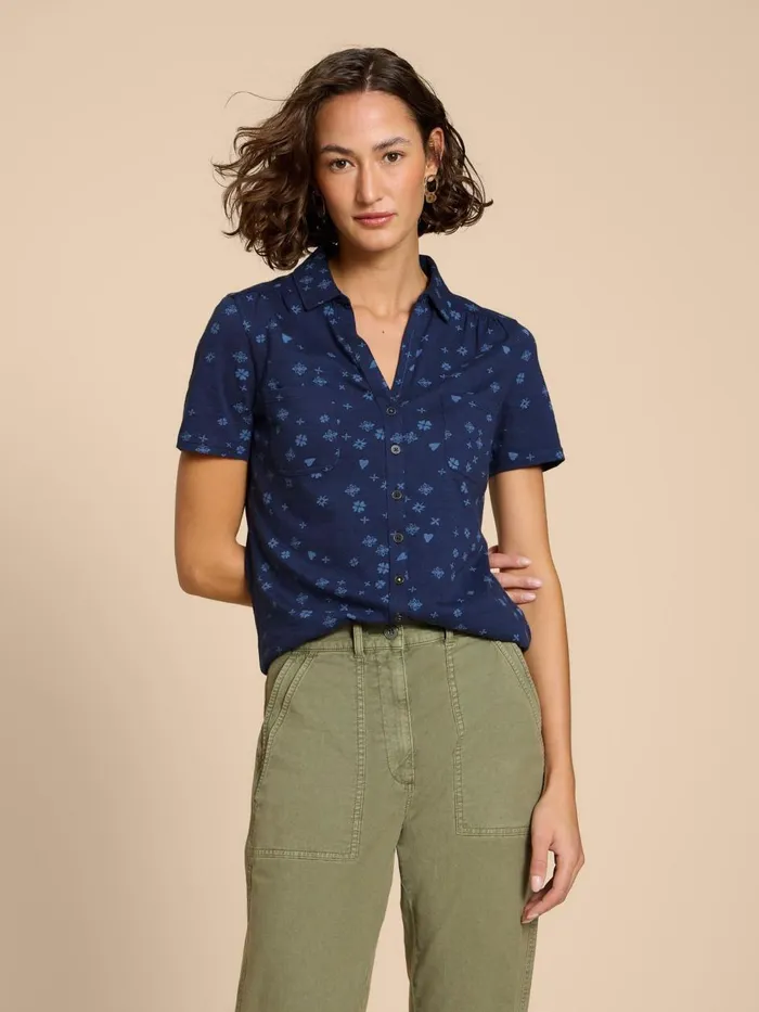 Women TOPS and TEES White Stuff PENNY POCKET SHIRT Navy Print Women TOPS and TEES White Stuff PENNY POCKET SHIRT Navy Print