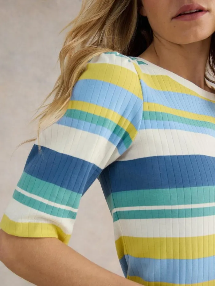 Women TOPS and TEES White Stuff PUFF SHORT SLEEVE TEE Blue Multi