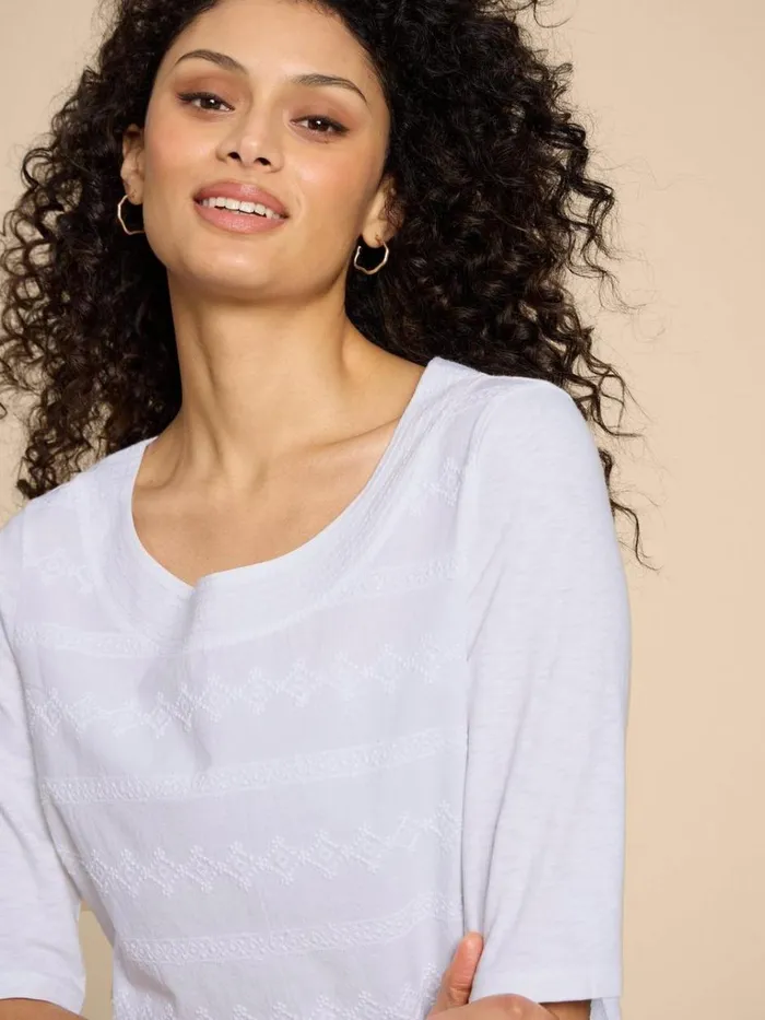 Women TOPS and TEES White Stuff WEAVER EMBROIDERED TOP Brilliant White