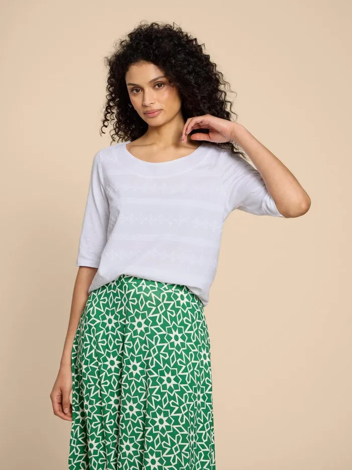 Women TOPS and TEES White Stuff WEAVER EMBROIDERED TOP Brilliant White