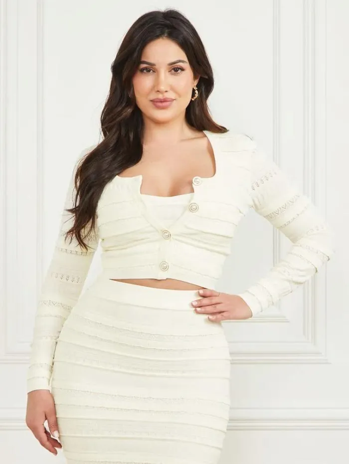 Women Tops And Sweaters Marciano Flirt Cropped Cardigan Pale Pearl