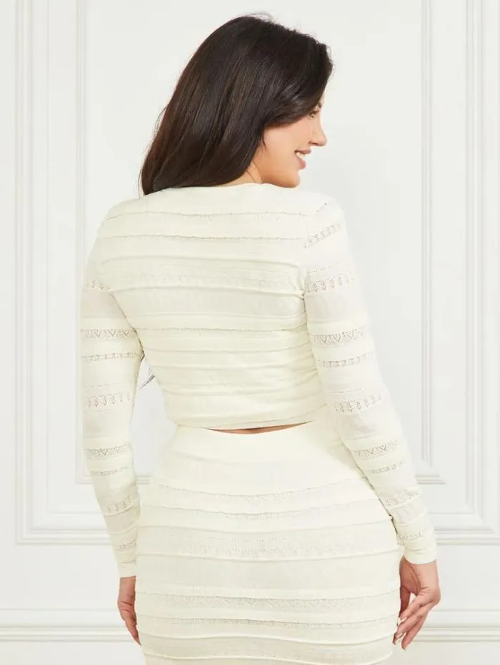 Women Tops And Sweaters Marciano Flirt Cropped Cardigan Pale Pearl