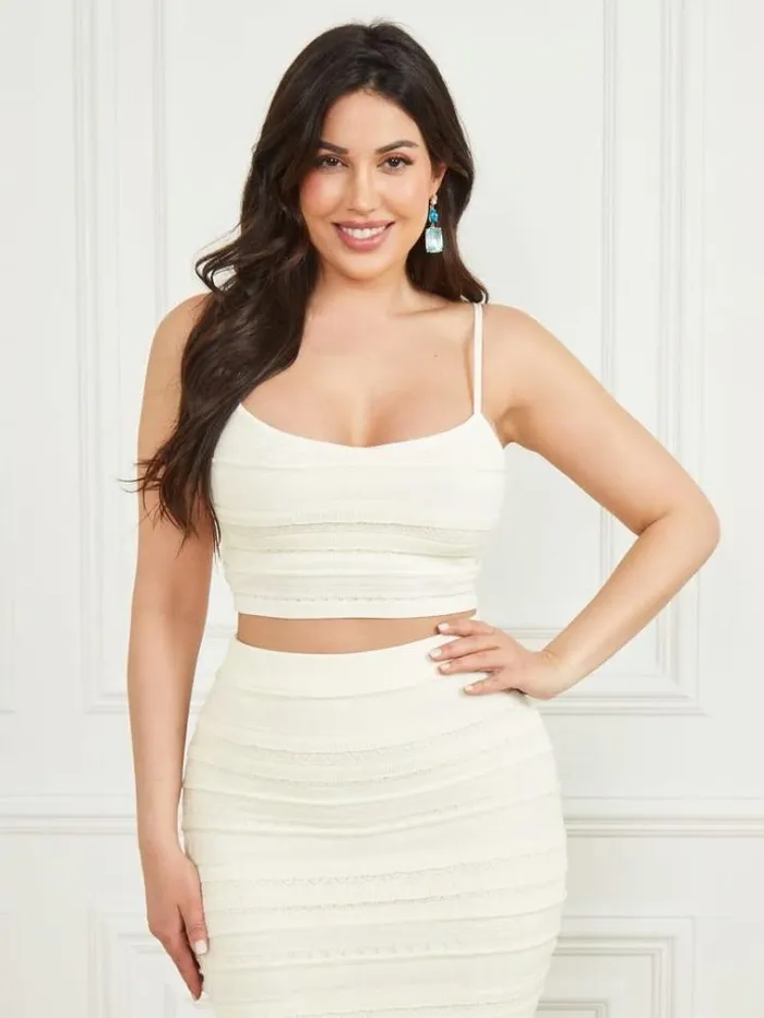 Women Tops And Sweaters Marciano Flirt Cropped Sweater Bralette Pale Pearl