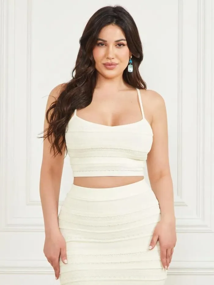 Women Tops And Sweaters Marciano Flirt Cropped Sweater Bralette Pale Pearl