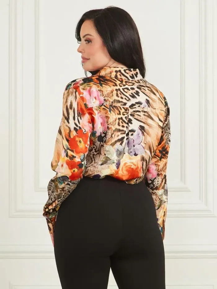 Women Tops And Sweaters Marciano Icon Printed Satin Blouse Wild Flower Fall Print